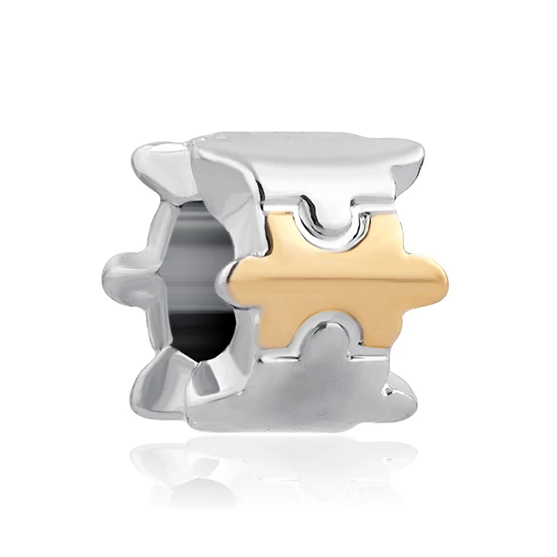 Jigsaw shape Оригинальные посеребренные Подвески милый Кот Сова Золотой Кристалл животное Шарм Подходит Pandora Браслеты и ожерелья для женщин Diy ювелирные изделия - Цвет: Jigsaw shape