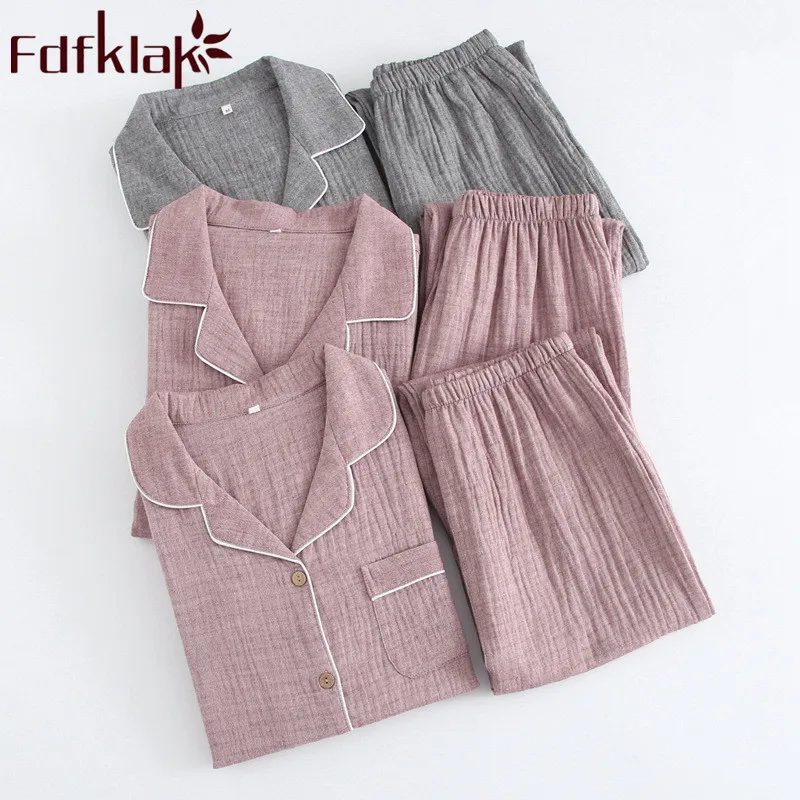 

Home Clothes Spring Summer 2020 New Fashion Pajamas For Couples Long Sleeve Pyjama Femme Coton Sleepwear Night Suit Fdfklak