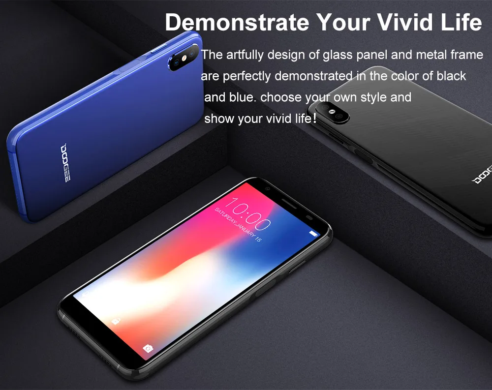 DOOGEE X55 Android 7,0 5,5 дюймов 18:9 HD MTK6580 четырехъядерный 16 Гб rom Двойная камера 8,0 МП 2800 мАч боковой сканер отпечатков пальцев Смартфон