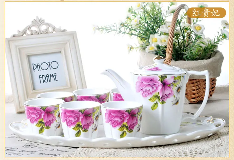 Керамический кофейный набор с большим подносом кофейник чайные чашки и чайников