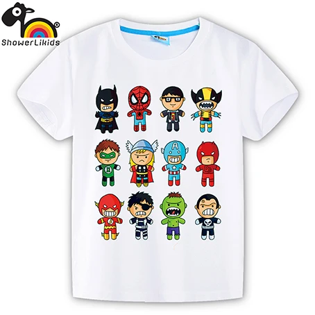 Showerlikids/Высококачественная хлопковая футболка с короткими рукавами для мальчиков и девочек; детская одежда; яркие Супергерои sPrice Scolor004 - Цвет: 016hero001