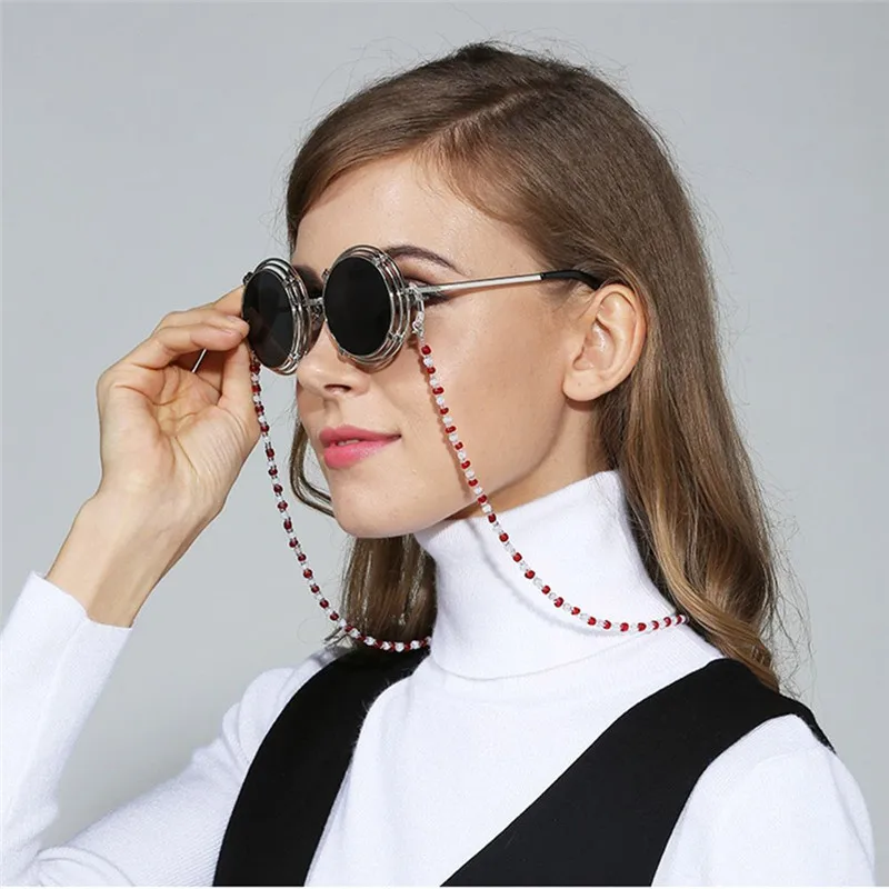 Fashion Women different color Acrylic Beads Chains Anti-slip Eyewear Anti-slip Reading Glasses Sunglasses Strap Retainer