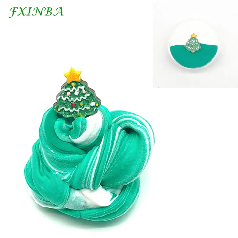 White Green FXINBA 60 мл/коробка Рождество смешанный цвет слизи пушистые игрушки мягкая полимерная глина Lizun поставки слаймов DIY кусочки пластилина антистресс - Цвет: White Green