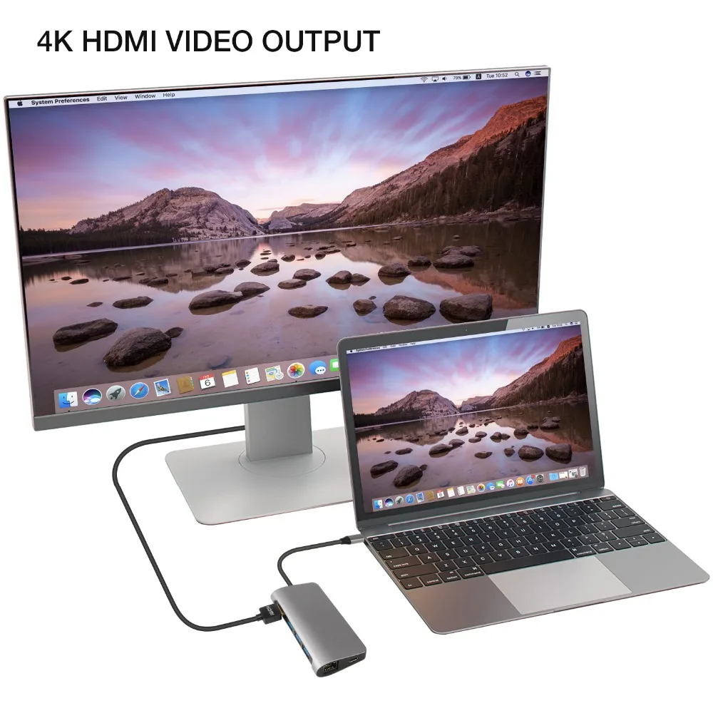 YUNCLOUD USB C 3 1 концентратор с 0 PD Ethernet HDMI 4K LAN SD/TF кардридер комбинированный сплиттер