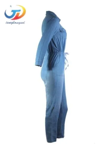 Tenglongwl Blue Jeans Jumpsuits For Women Fashion Long Sleeve Female Denim Slim Ladies Plus Size | Женская одежда