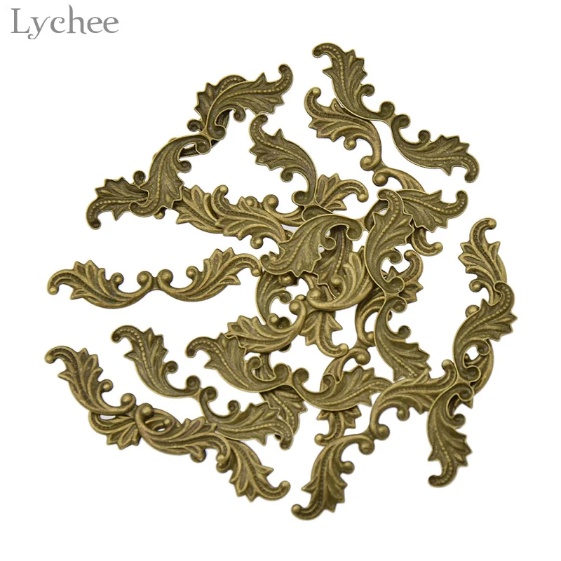 Lychee Life 20pcs Brass Leaf Shaped Stamping Scrapbooking Embellishments DIY Handmade Craft Home Decoration
