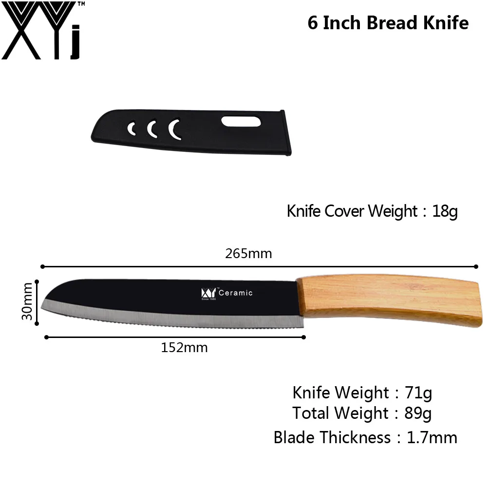 XYj Brand Kitchen Knife Set 3 Inch 4 5 Bamboo Handle Black Blade Ceramic &amp 6&quot Bread Peeler+Holder | Дом и сад