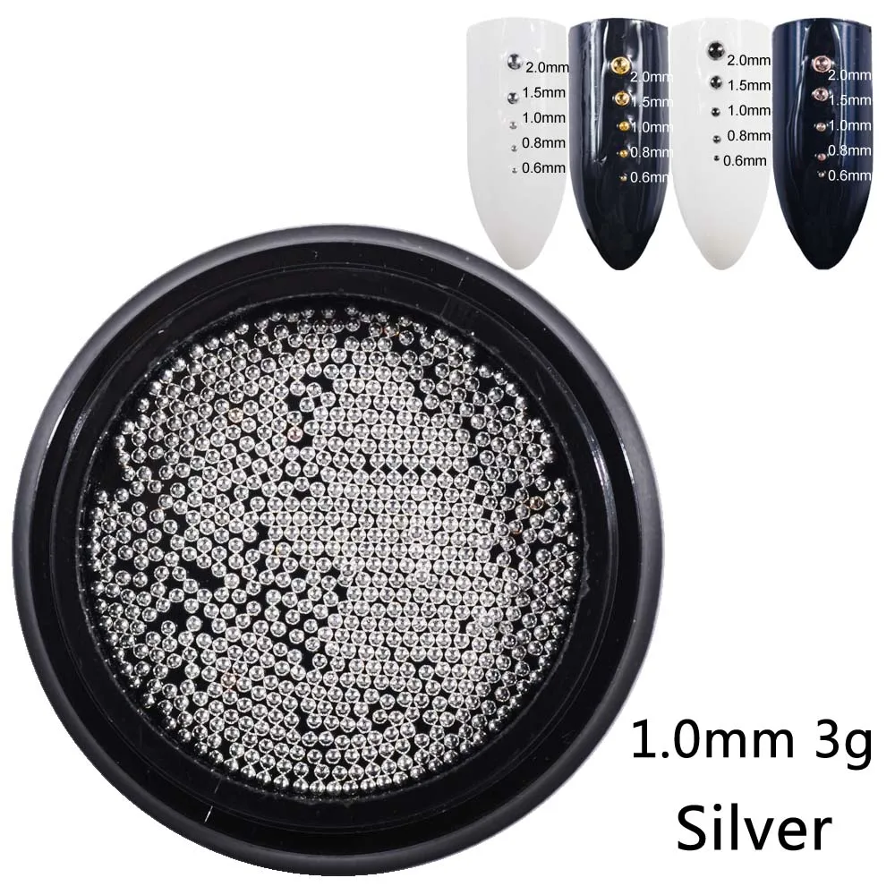 1.0mm sliver 3g 0,6 мм-2,0 мм микро бусины из нержавеющей стали 3D мини-дизайн ногтей металлические бусины икры розовое золото серебро серый гвоздь шпильки для маникюра - Цвет: 1.0mm sliver 3g