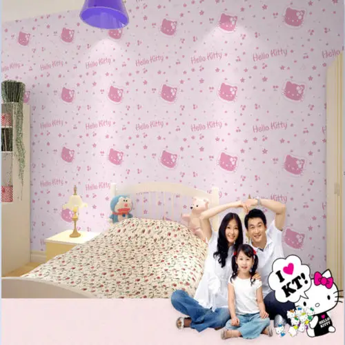 Q QIHANG Kids Room Princess Kitty Cat Pattern Style Non-woven Wallpaper Pink 0.53m*10m=5.3m2 | Обустройство дома
