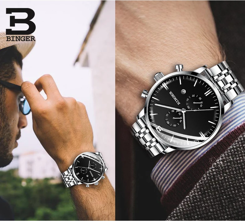 BINGER arc стекло Мужские часы Reloj Hombre мужские s часы лучший бренд класса люкс кварцевые часы спортивные водонепроницаемые Relogio Masculino Saat