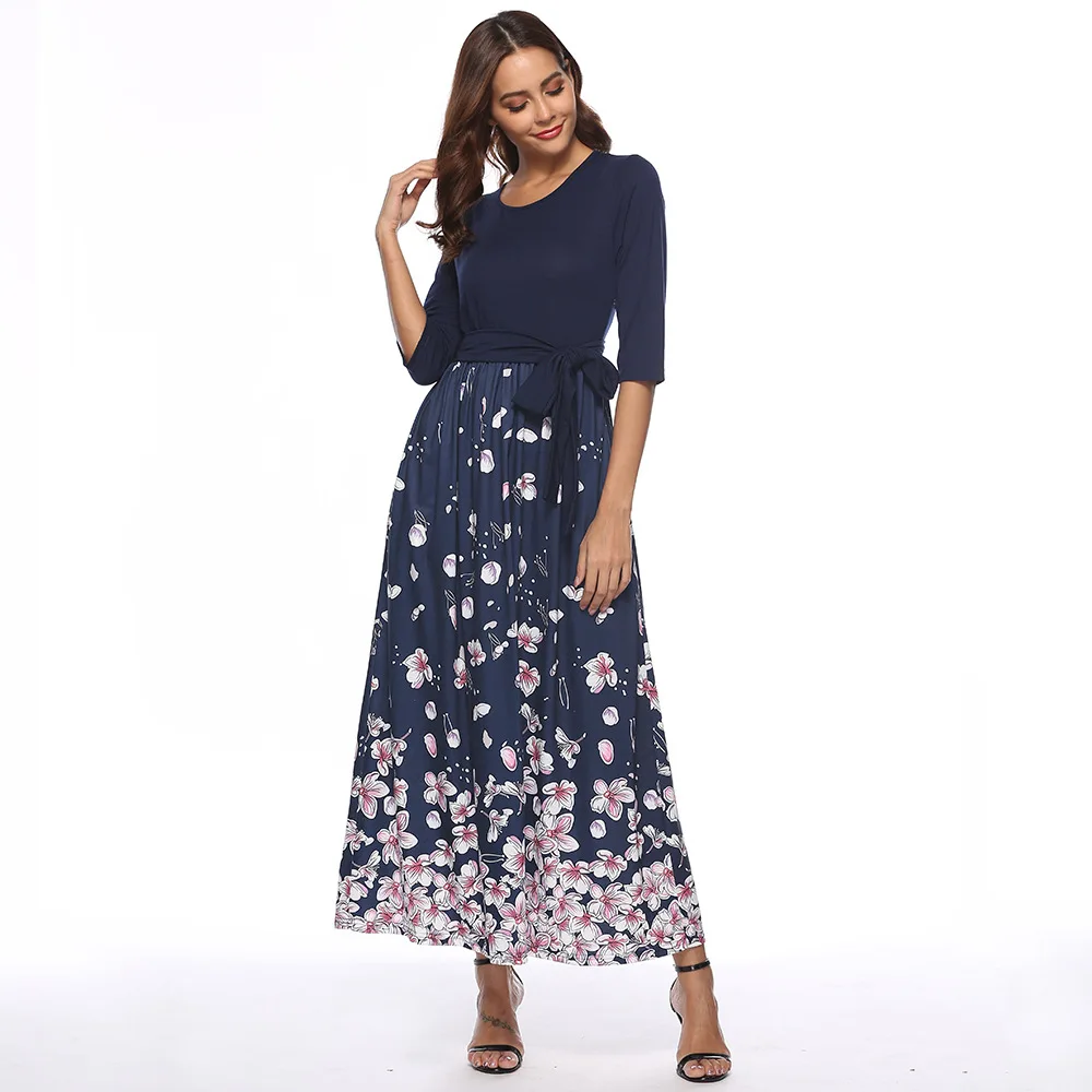 Летнее платье с рукавом три четверти Пляжное цветочным принтом в стиле бохо