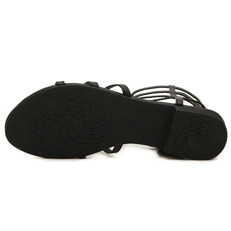 2015 Лето Плоским Гладиатор Сандалии Женщины Колено Высокие Гладиаторов Рим