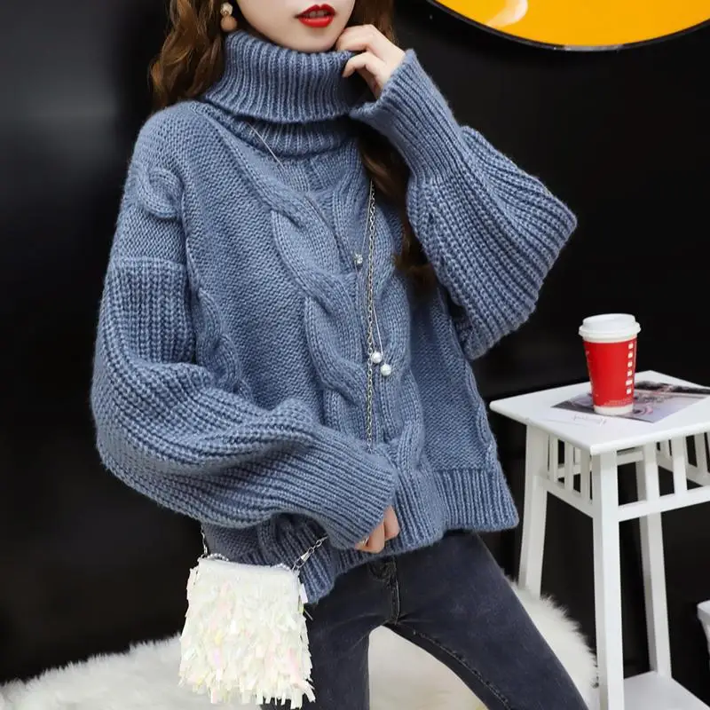 Korean Style Women Pullover Sweater Woman Winter 2020 Jumper High Collar Long Sleeve Thickened Loose Lady One Size Solid Autumn Женская
