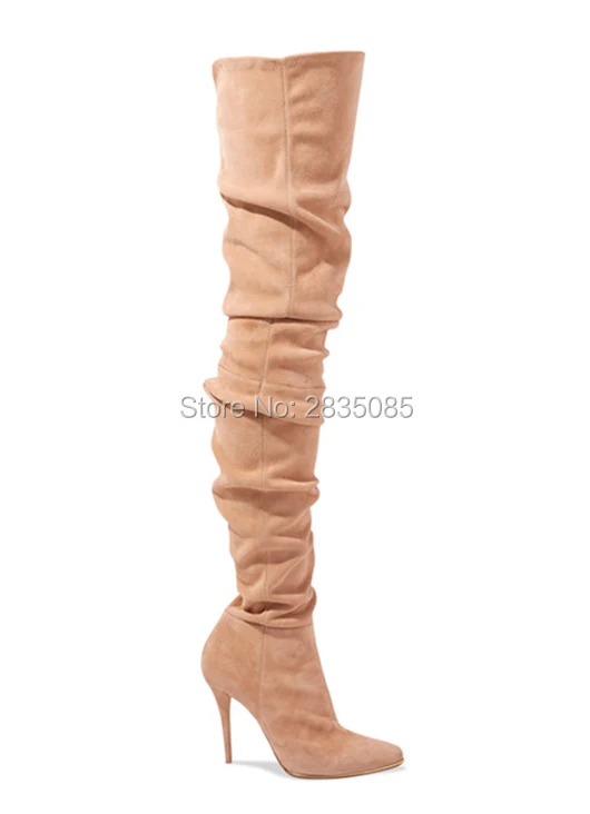 Zapatos Mujer знаменитости Обувь WOMAN EXTREME высокая шпилька промежности пинетки над коленом высокие замшевые стрейч сапоги до бедра Высокие каблуки