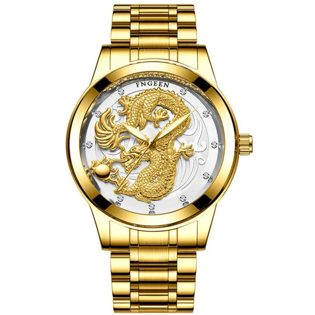 Silver Gold Модные золотые скульптура дракона часы для мужчин кварцевые часы водостойкий большой циферблат спортивные часы для мужчин часы Топ Роскошные Брендовые Часы - Цвет: Silver Gold