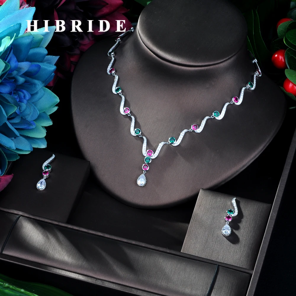 HIBRIDE модный новый комплект ювелирных изделий из 2 предметов с фианитом AAA