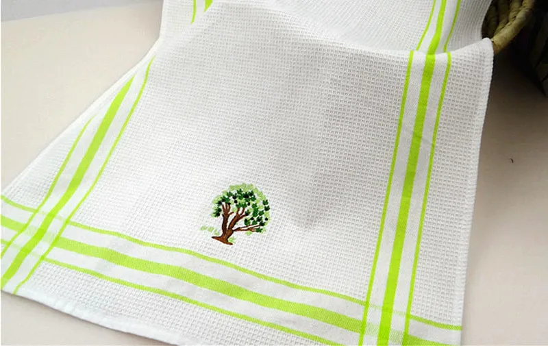 Больших размеров хлопковый вышитые кухонная салфетка бело-зеленые кухонное