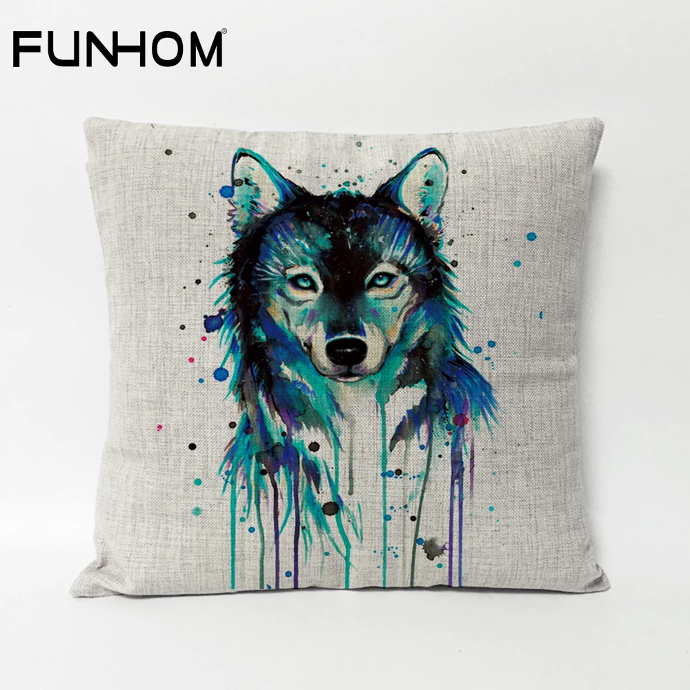Креативная Акварельная наволочка с волком Наволочка на голову волка льняная для
