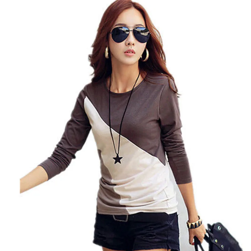Хаки Женская футболка с длинным рукавом, одежда Ropa, футболка Femme Poleras Camisetas Mujer, Черная/коричневая Женская Повседневная футболка - Цвет: Хаки