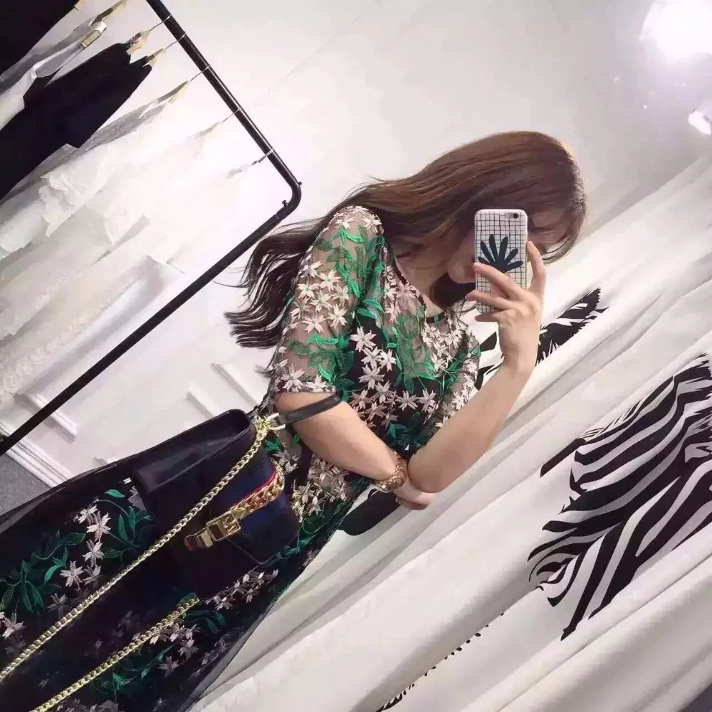 Модные весенне зеленые летние платья для женщин ретро Цветочная вышивка милое