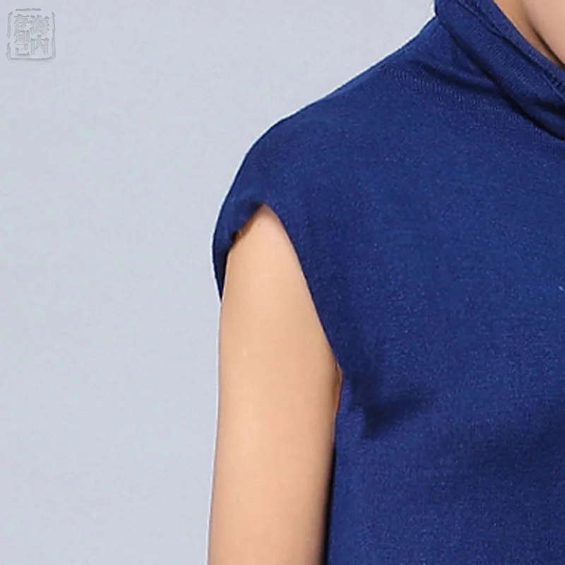 Женское вязаное платье из тонкой шерсти Свободное длинное без рукавов с запахом