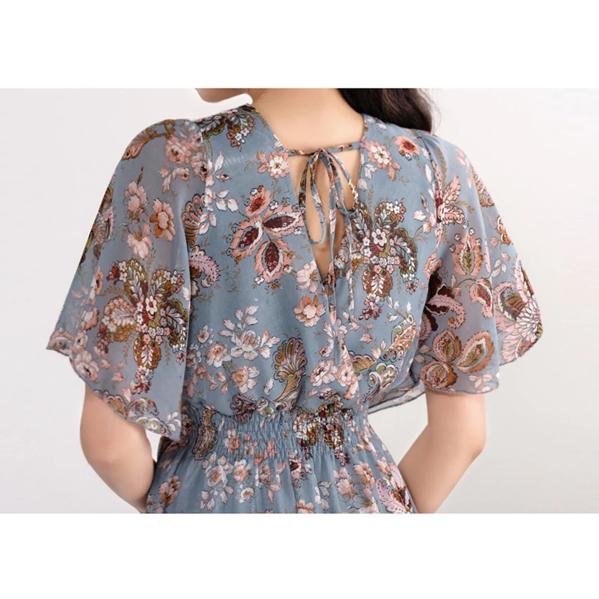 Женское платье с цветочным принтом и открытой спиной кружевное бантом высокой