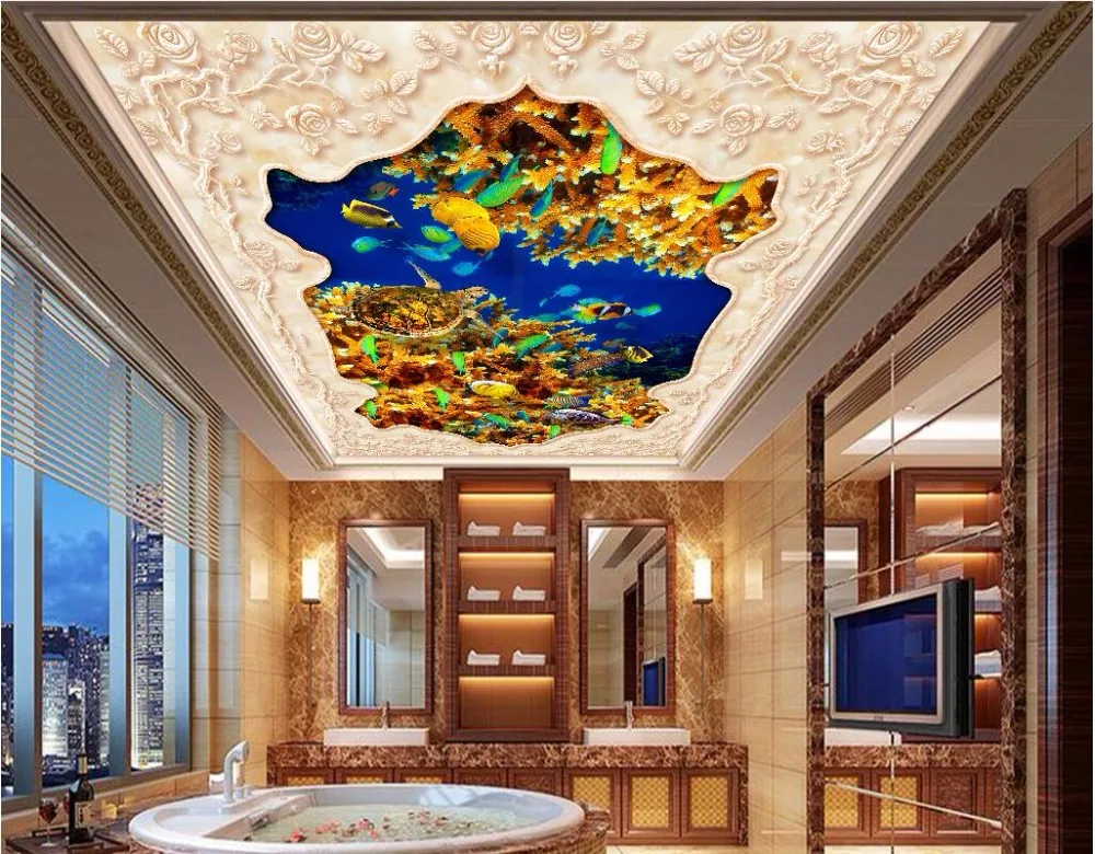 

Фотообои на заказ, объемные фрески на потолок, нетканые обои с изображением морского мира, кораллов, морских черепашек, декоративные обои для стен с рисунком комнаты 3 d