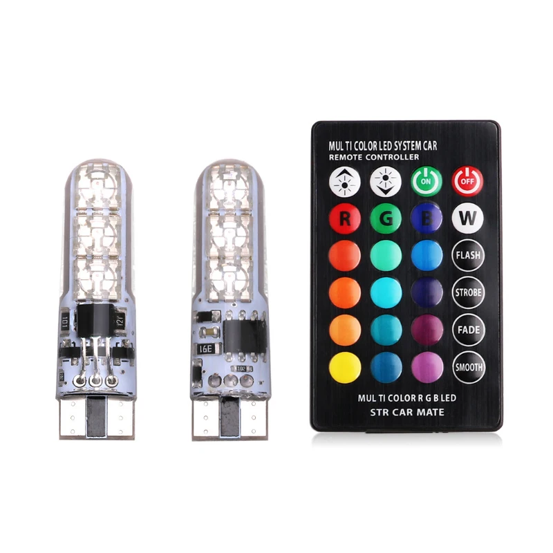СВЕТОДИОДНЫЙ Автомобильный светильник T10 W5W 2 шт. RGB с дистанционным управлением 194
