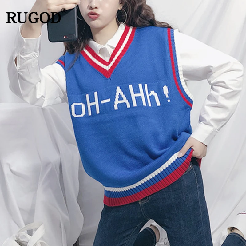 Женский трикотажный жилет RUGOD свободный свитер без рукавов с v-образным вырезом