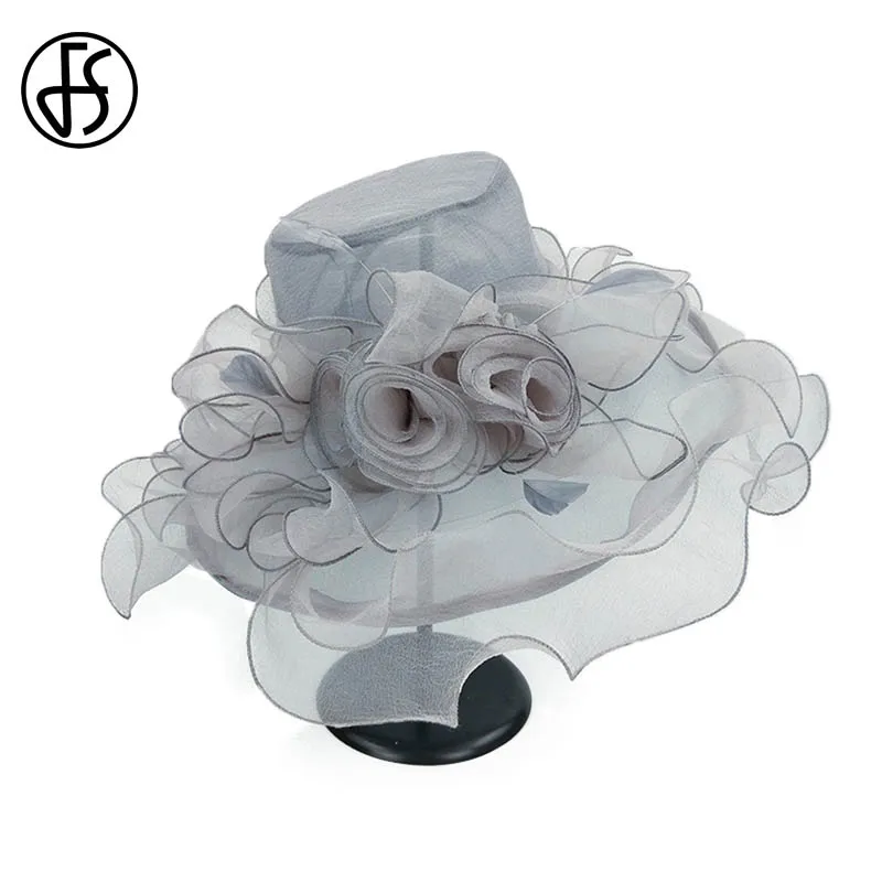 Женская винтажная пляжная шляпа FS розовая от солнца из органзы с широкими полями