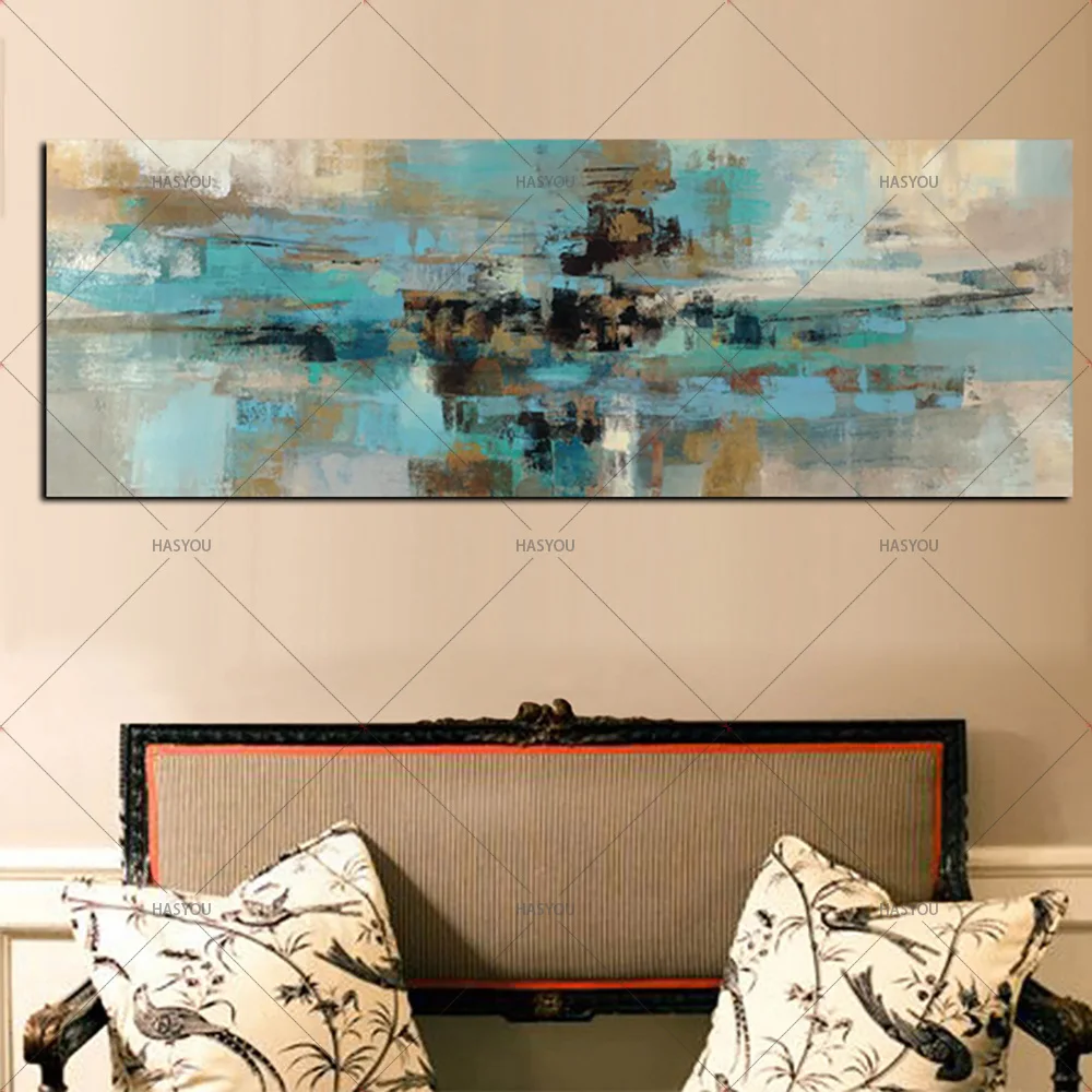 Картина на холсте светло-голубой пейзаж абстрактная картина маслом ручной