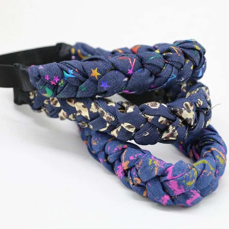 

Wide braided denim 3cm wide plain design hairbands women hair accessories winter hairbands-YGT