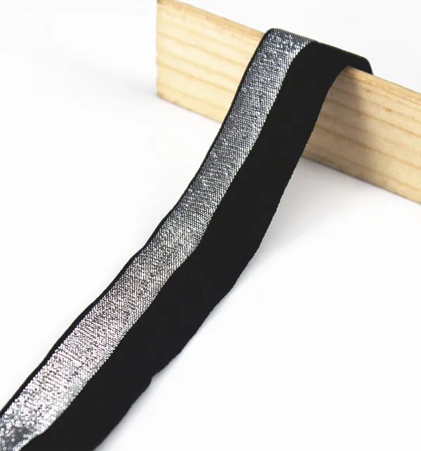 Черно-серебристая эластичная стрейч-лента 19 мм лента отделочная для детской