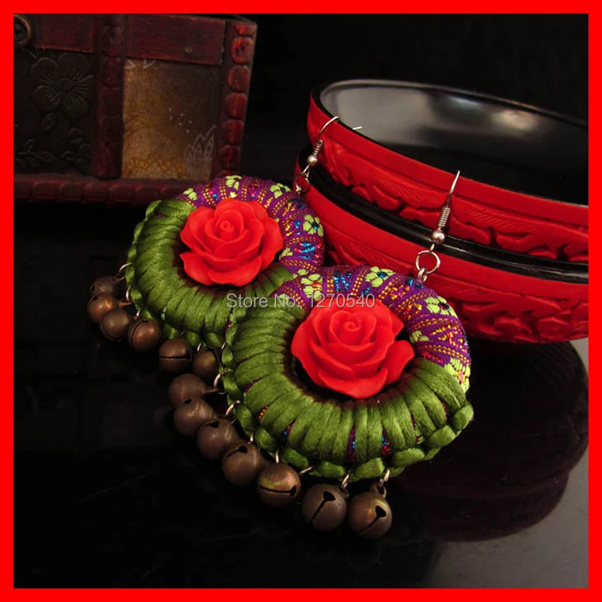 Плетеные китайские украшения ручной работы женские этно серьги модные Винтажные