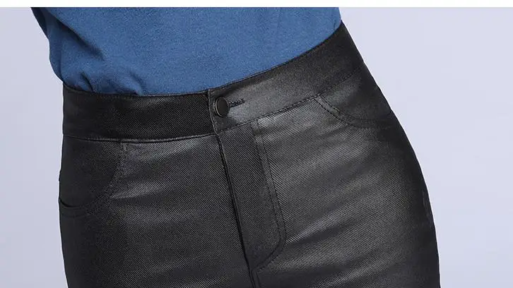 Осень Зима Модные женские Дамские красные синие фиолетовые черные эластичные кожаные брюки-карандаш с высокой талией, женские эластичные брюки