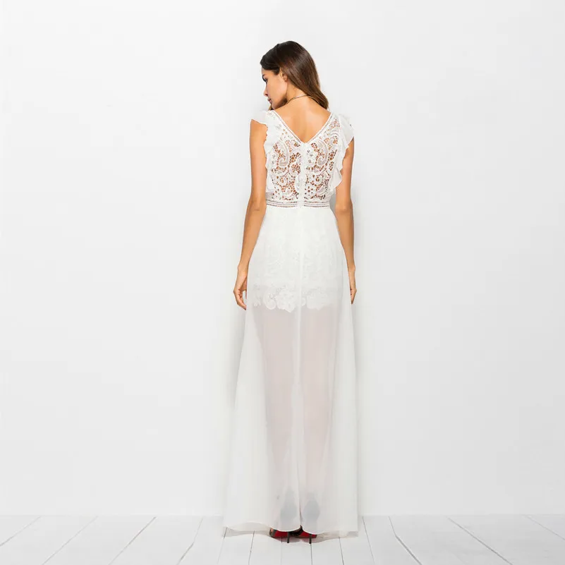 MUXU белое кружевное сексуальное прозрачное платье vestido longo длинное с открытой