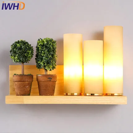 

IWHD Wood LED Wall Light Modern 3 Heads Glass Wall Lamp Home Lighting Fixtures Bedroom Living Stair Sconce Lampara Pared
