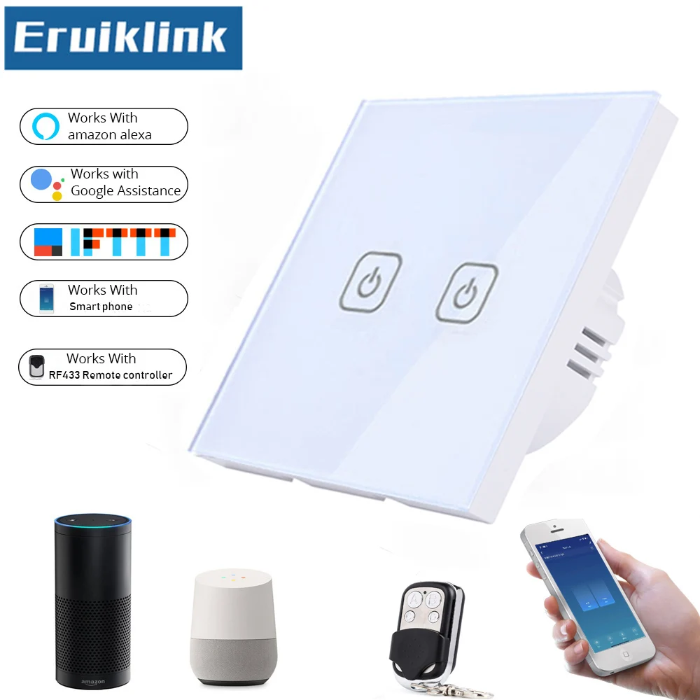 Стандарт ЕС/Великобритании Tuya приложение Wifi сенсорный выключатель RF433