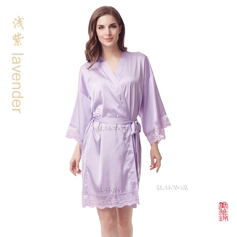 lavender Кружевной Халат, очень мягкий халат, Свадебные вечерние халаты, подарок, шелковистый женский ночной халат, Атласный халат A400C - Цвет: lavender