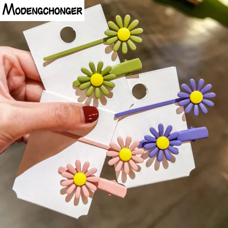 

2PCS/set Small Daisy Flower Hair Clip Spring Color Frosted Hairpin For Woman Girl Hairgrip Barrettes Bangs Clip Hair Accessories