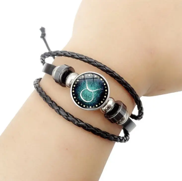 Лидер продаж кожаный плетеный браслет с изображением девы стрельца водолея