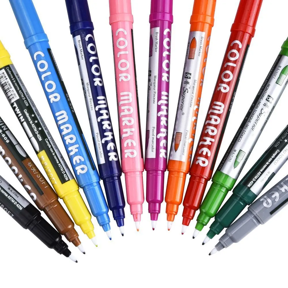 

Superior 12 Color Dual Tips Art Marker Pen Water Based Ink Soft Fine Brush Watercolor Paintbrush Sketch For Manga Drawing
