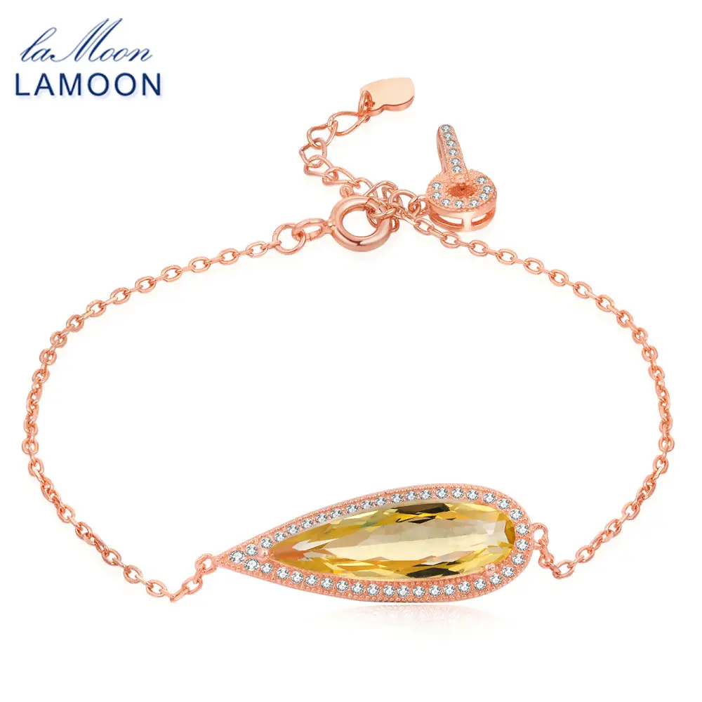 

LAMOON Teardrop Luxury 100% Natural Yellow Citrine 925 Sterling Silver Jewelry Chain Charm Bracelet S925 LMHI010