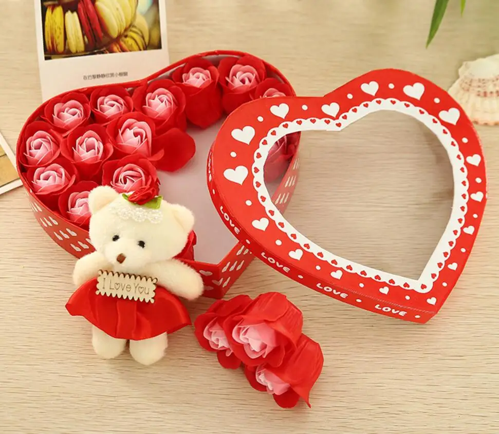 Мыло для мытья тела в форме сердца 18 шт. красное/розовое/синее/фиолетовое цветы