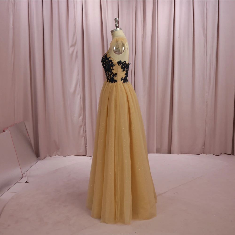 Champagne Colored Spahetti Straps Appliqued A Line Tulle Prom Dresses | Свадьбы и торжества