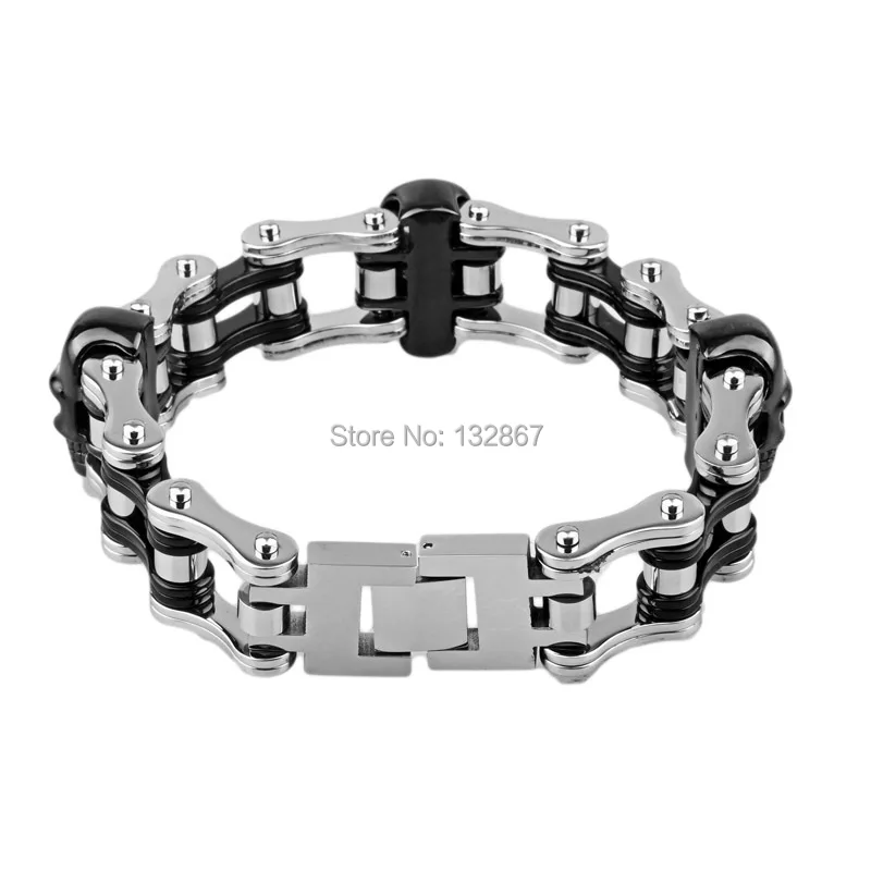 Потрясающий черный хромированный Череп Чоппер из нержавеющей Байкерской цепи