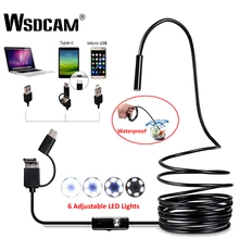 Endoscope Camera 7MM 3 in 1 USB Mini Camcorders IP67 Waterproof 6 LED Borescope Inspection Camera For Windows Macbook PC Android