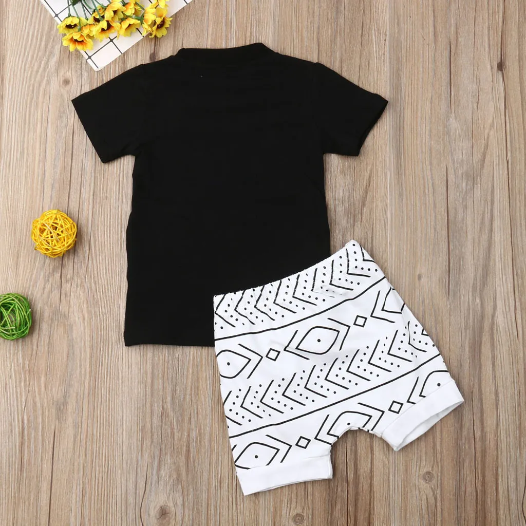 Toddler Boy Newborn Baby Sets 2019 Letter T Shirt Tops Geometry Print Shorts Outfits Summer roupa menino 3 ans Kleding Boys |