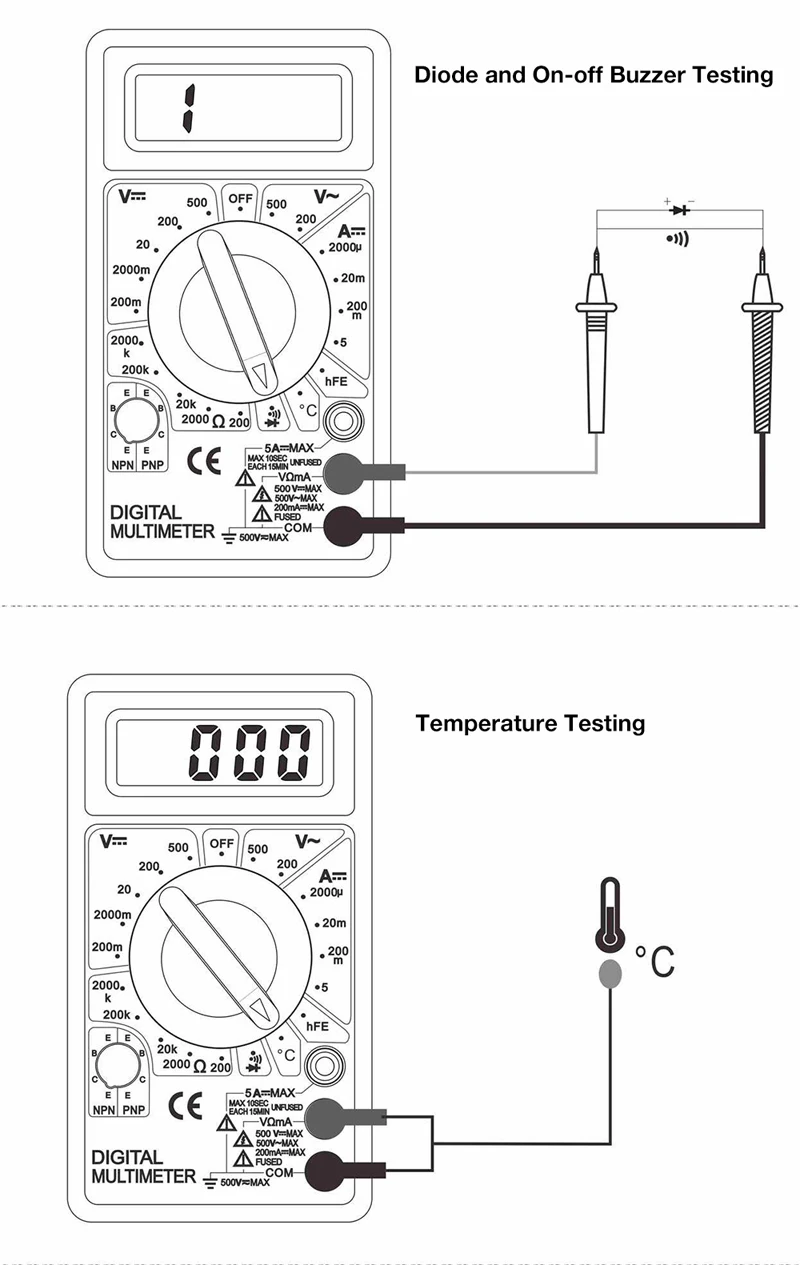 DT838 ЖК-цифровой мультиметр AC DC напряжение токовый диод сопротивление тестер температуры