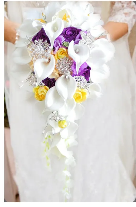Color 7 PEORCHID Кристалл водопад Свадебный букет фиолетовый брошь Калла Лилия букеты Ramo De Novia Винтаж Стразы Свадебный букет - Цвет: Color 7